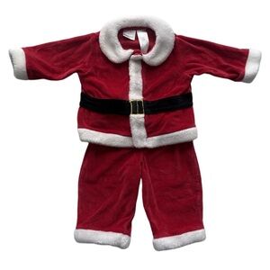 Baby Santa Claus Suit Outfit Halloween Costume White Faux Fur Trim Jacket Pants